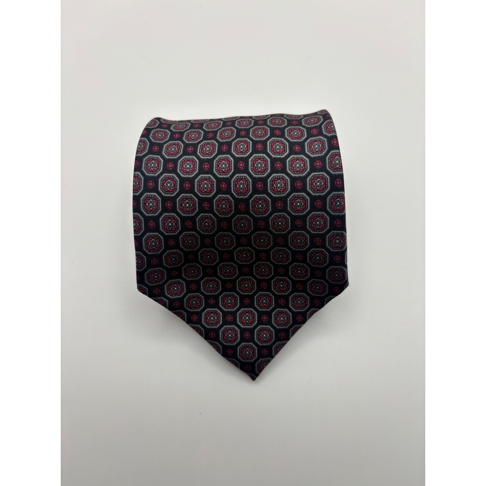 Christopher Hayes Mens Silk Tie Geometric Medallion Red Grey Black Made in Italy